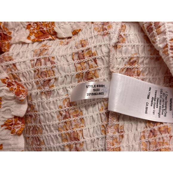 New J Crew Dress 0 Womens Smocked Linen Gathered Floral White Midi - Picture 9 of 9